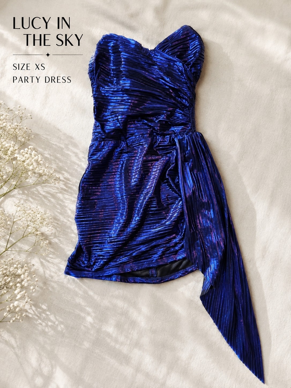 NWT Lucy in the Sky Metallic Blue Pleated Bodycon Dress Size XS